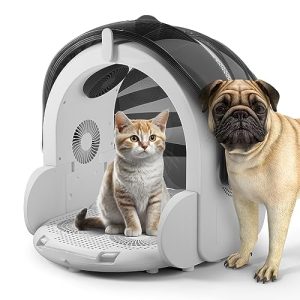 iPettie Automatic Hair Dryer Box for Cats and Small Dogs, Foldable and Large Capacity, 8 High-Velocity Fans, 360° Airflow, Temperature Control, 4-Speed Settings and Timer, 16 Gallons