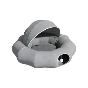 New Design 3-in-1 Cat Tunnel Bed with Foldable Play Tunnel, Cozy Sleeping Nest and Sun Canopy for Indoor Cat Entertainment