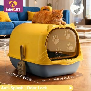 IMMCUTE Hooded Cat Litter Box Pet Litter Tray Enclosed Reusable Detach Anti Splashing Kitten Potty
